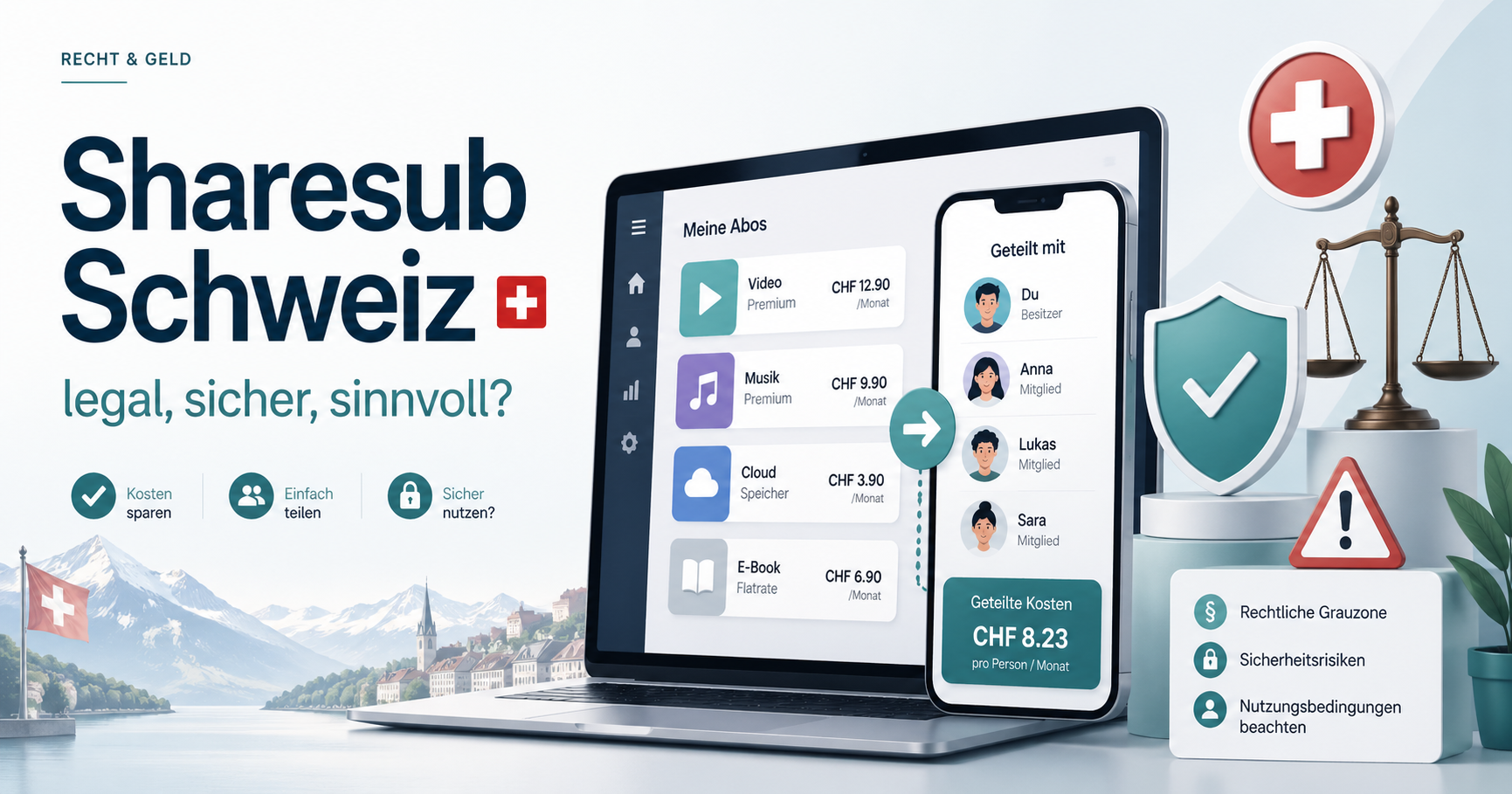 Sharesub Schweiz — Abo-Sharing: legal, sicher, sinnvoll? Übersicht mit Abos, geteilten Kosten und rechtlichen Hinweisen