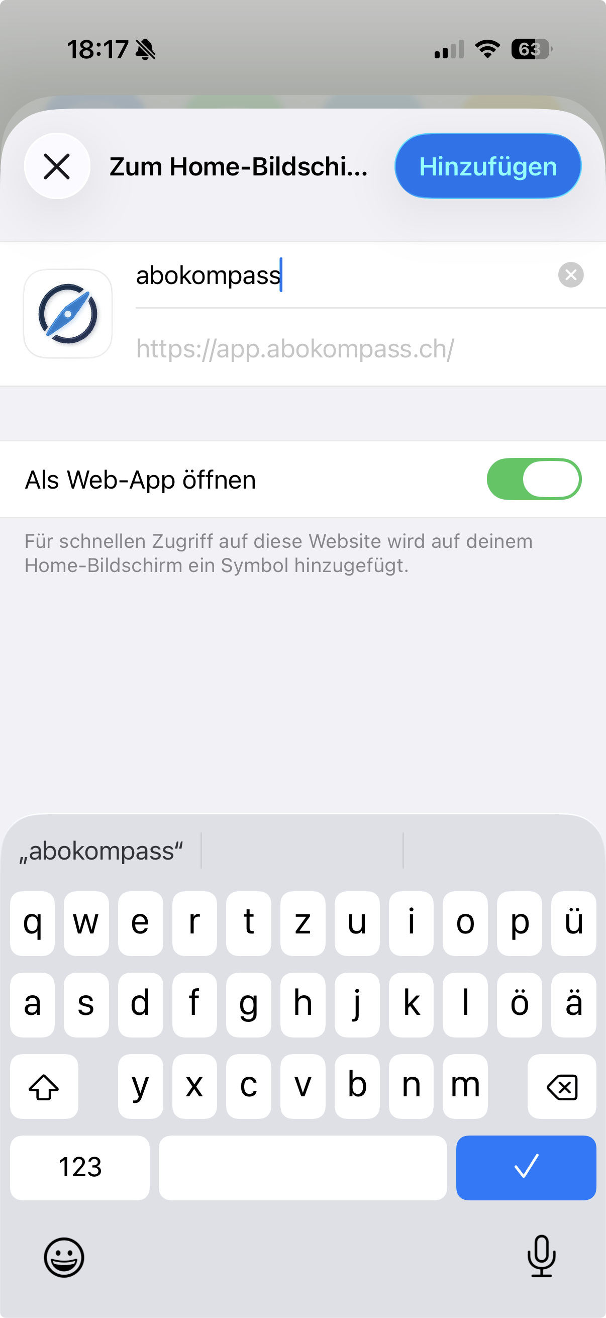 Option Zum Home-Bildschirm im Safari-Menü